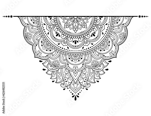 Circular pattern in form of mandala with flower for Henna, Mehndi, tattoo, decoration. Decorative ornament in ethnic oriental style. Outline doodle hand draw vector illustration.