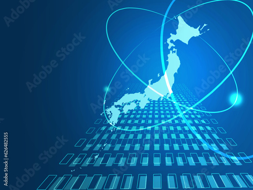 ブルーを背景に電子回路と日本地図