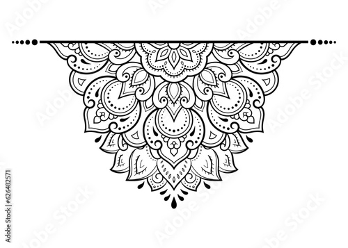 Circular pattern in form of mandala with flower for Henna, Mehndi, tattoo, decoration. Decorative ornament in ethnic oriental style. Outline doodle hand draw vector illustration.