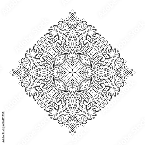 Circular pattern in form of mandala with flower for Henna, Mehndi, tattoo, decoration. Decorative ornament in ethnic oriental style. Outline doodle hand draw vector illustration.