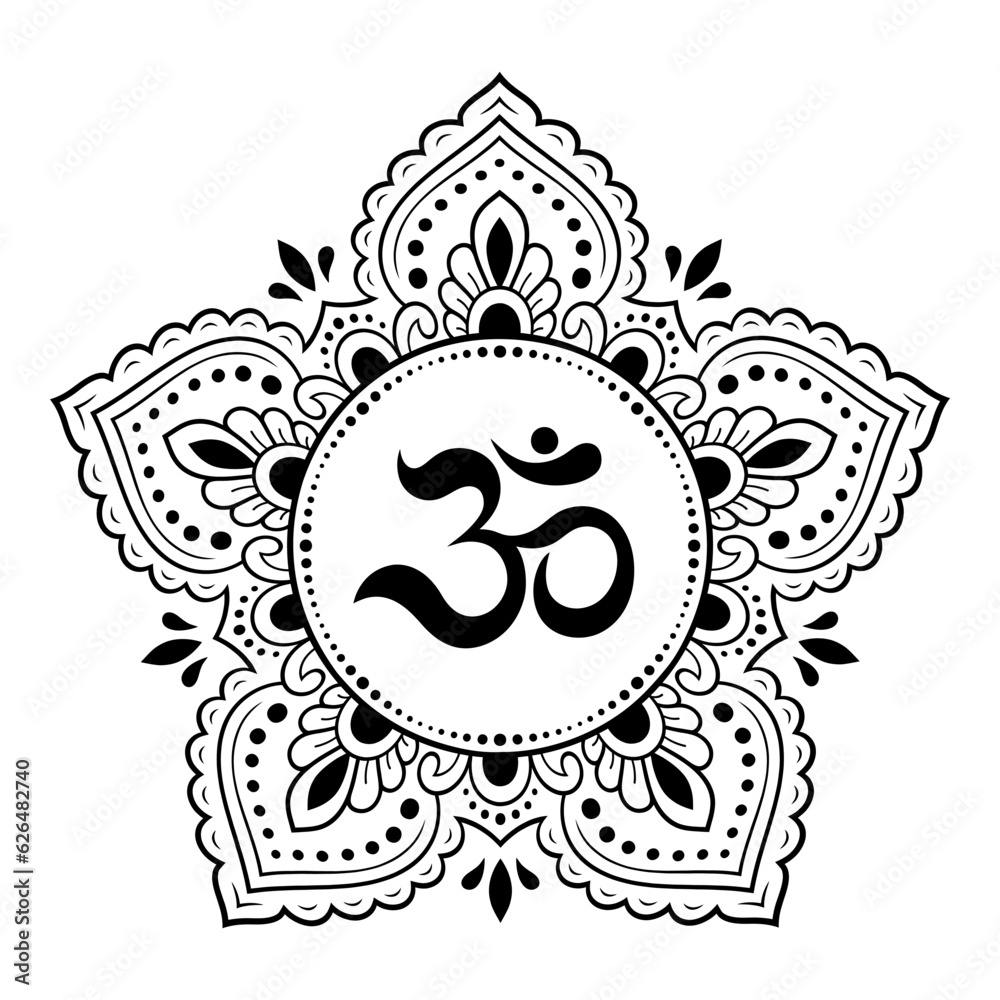 Circular pattern in form of mandala for with flower Henna, Mehndi, tattoo, decoration. Decorative ornament in oriental style with ancient Hindu mantra OM. Outline doodle vector illustration. Circular pattern in form of mandala for with flower Henna, Mehndi, tattoo, decoration. Decorative ornament in oriental style with ancient Hindu mantra OM. Outline doodle vector illustration.