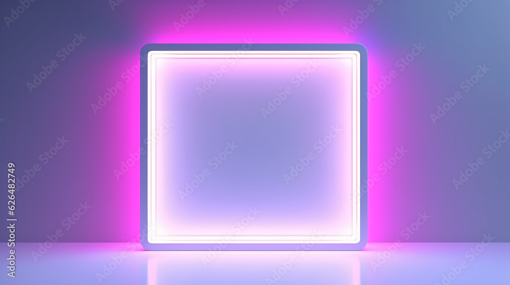 neon glowing rectangular frame on a blurry background. neon glowing rectangular frame on a blurry background.