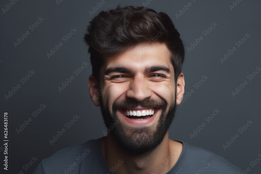 Happy man on grey background