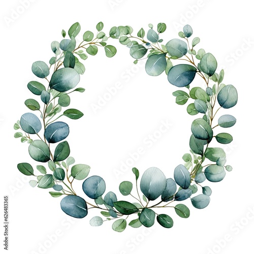 Wedding floral composition, watercolor eucalyptus greenery arrangement isolated white. Generative AI