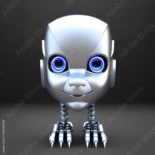 Funny Robotic cartoon character 3D rendering for Future kids and children. Robotic cartoon character 3D for future stories and for kids. Generative ai. photo