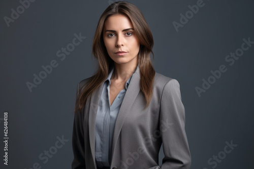 Female businesswoman on grey background