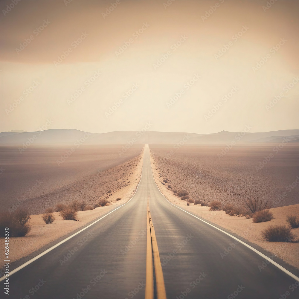 An empty road through the steppe. Minimalism. Generated by AI