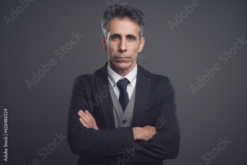 Middle age businessman on grey background