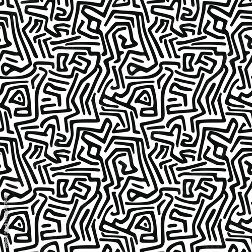 Seamless pattern. Abstract black doodles  curls  maze. Vector background.