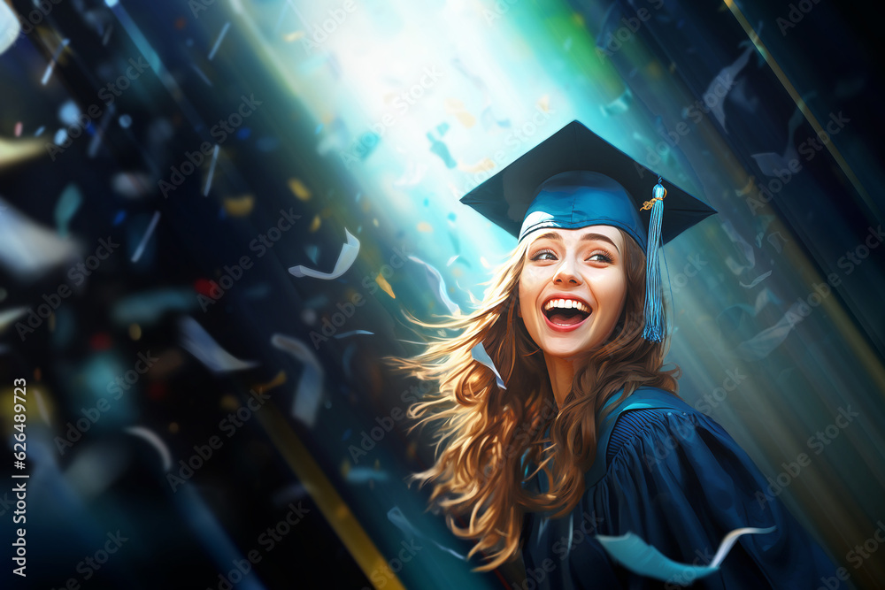 A girl student is a graduate of an educational institution at a celebration on the occasion of the completion of her studies. High school graduation - obrazy, fototapety, plakaty 