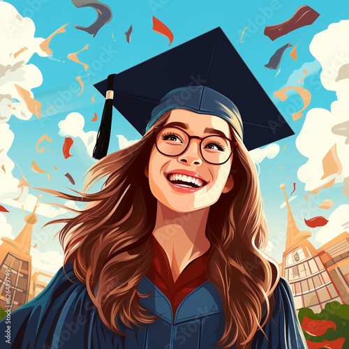 A girl student is a graduate of an educational institution at a celebration on the occasion of the completion of her studies. High school graduation