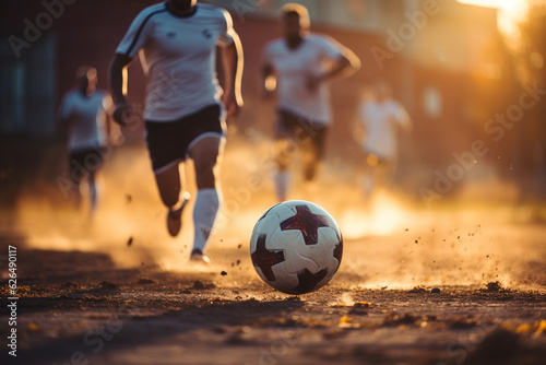 Intense soccer training: Blurred closeup of athletes in action on the field. Generative AI