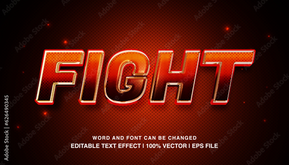Fight editable text effect template, bold red glossy luxury style typeface, premium vector