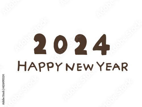 かわいいHAPPY NEW YEARと2024の文字／手書き文字イラスト photo