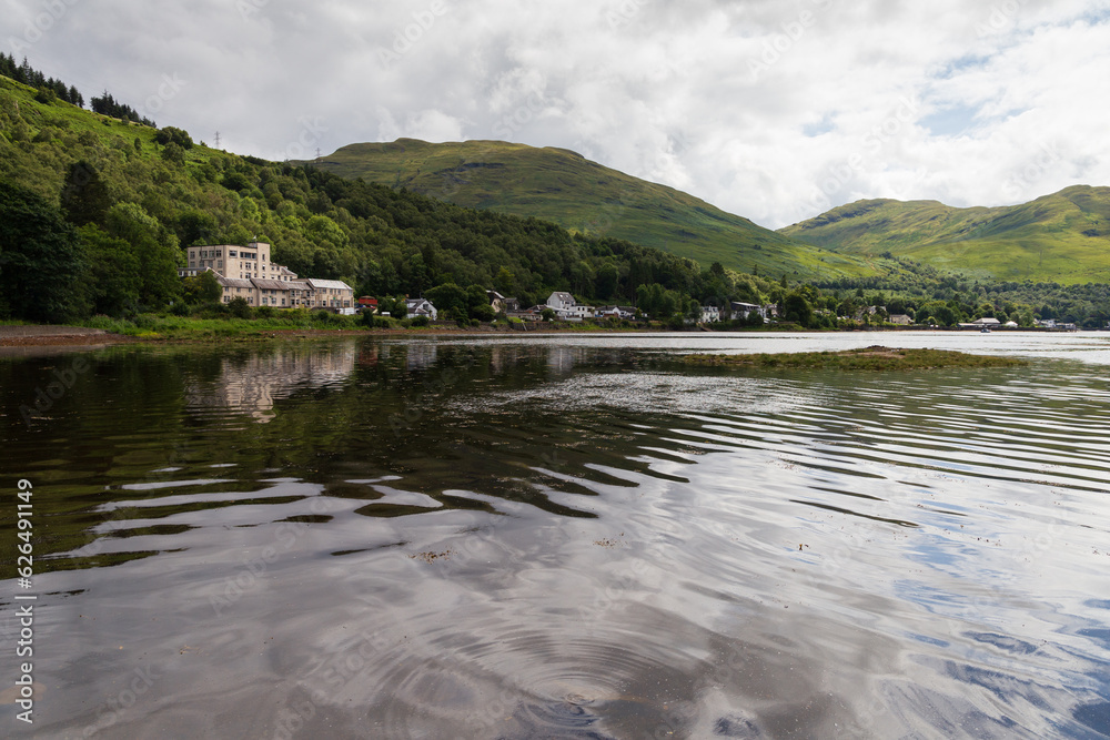 Beautiful Loch Long and the town of Arrochar in the Scottish Highlands on a sunny summers day 