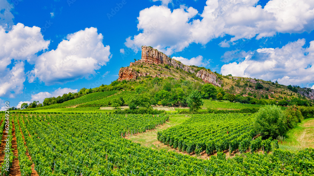 Solutre rock  and vineyard landscape- Burgundy in France