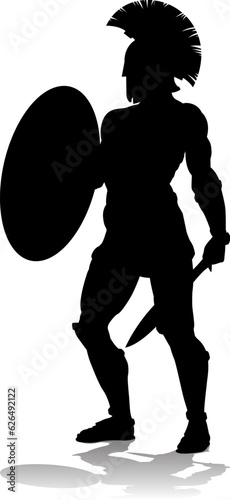 A Spartan or Trojan ancient Greek hoplite warrior silhouette. Could also be a Roman gladiator.