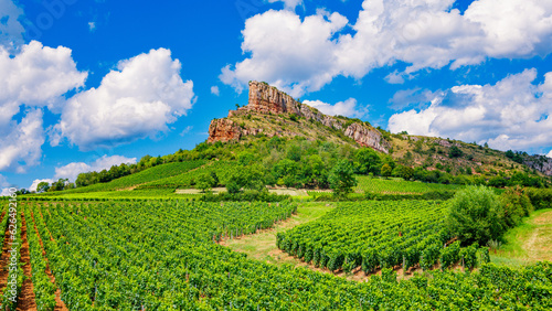Solutre rock  and vineyard landscape- Burgundy in France photo