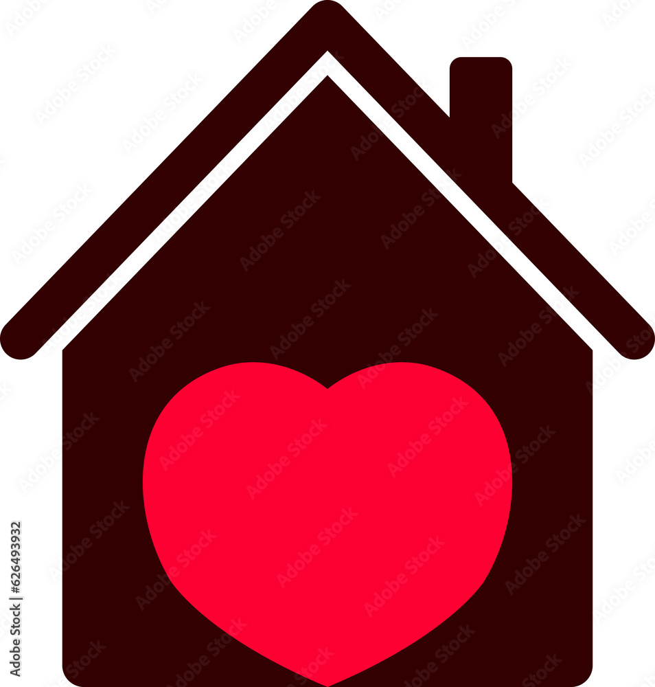 House of love icon, Valentine’s Day home symbols on transparent background, PNG illustration