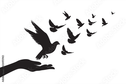 Group of pigeon Stock Vector illustration. Flock Of Pigeons Go Up Stock Illustration