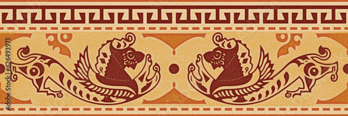 Seamless border, stylized drawing, ancient Scythian art, ethnic theme, vector design