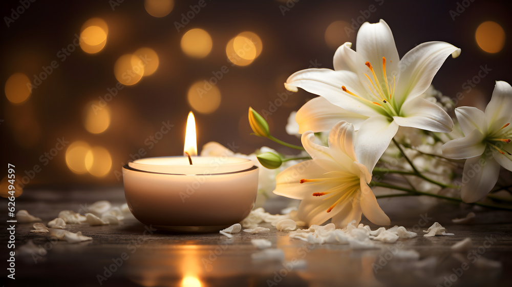 Relaxing atmospheric candle light with white lily