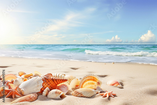  Summer beach with starfish and shells