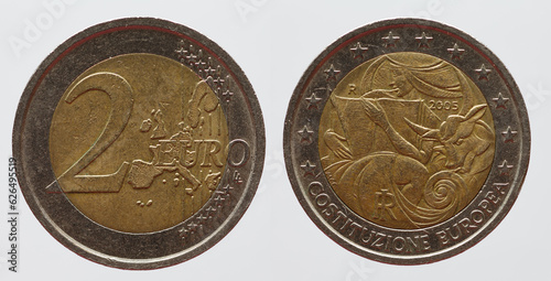 Wallpaper Mural Italy,  2 Euro commemorative coin 2005 UNC European Constitution. Mythological figure Europa and a bull. Europa holds a pen and the text of the European Constitution. Torontodigital.ca