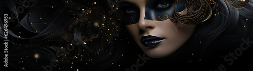 Banner with beautiful seductive woman on dark gothic background. Generative AI