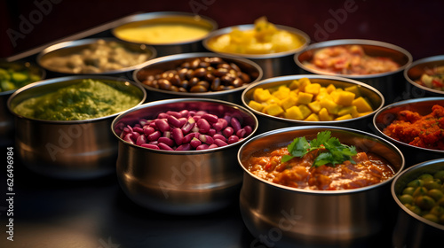 Close up of a line up of food in food containers