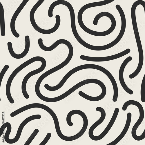 Fun line doodle seamless pattern. Creative minimalist style art background for children or trendy design with basic shapes. Simple childish scribble backdrop.