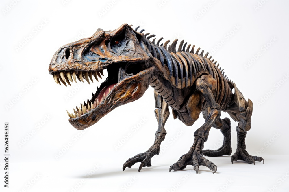 Dinosaur skeleton on white background