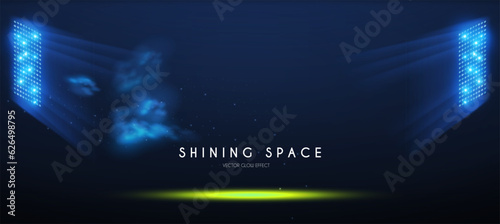 Show light. Colorful stadium spotlights with fay. Transparent light effect. Stadium and sport competition design.
