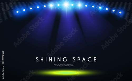 Show light. Colorful stadium spotlights with fay. Transparent light effect. Stadium and sport competition design.