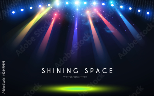 Show light. Colorful spotlights with fay. Transparent light effect.