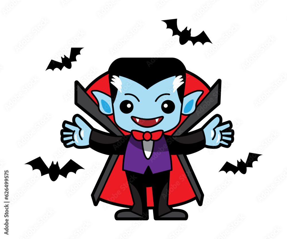 Dracula halloween cartoon character . Vector .