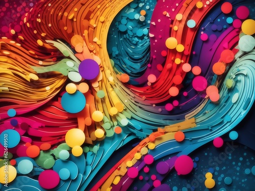 Various colorful technology dotted abstract wave background design wallpaper generated by AI image 
