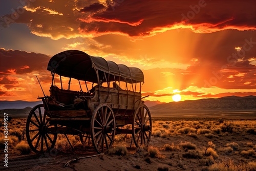 A horse and wagon on a trail in the old West. Great for stories on cowboy movies, Old West, frontier spirit, pioneers, gold rush and more. 