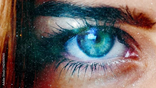 woman eye and stars flowing forward photo