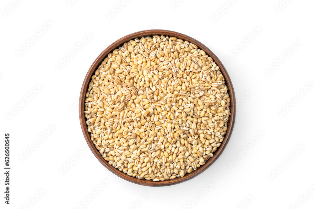Bowl with wheat. Isolated on white. Top view. Bowl with wheat. Isolated on white. Top view.