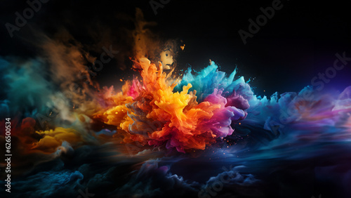 Bunte Explosion vieler Leuchtfarben und Elementen als Hintergrundmotiv  ai generativ