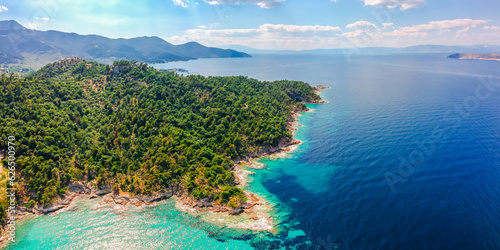 Aerial view of Thassos in Greece, Europe. Thasos island in summer