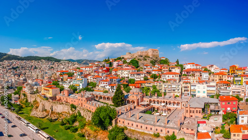 Aerial view of old town, castle and sea in Kavala, Greece, Europe photo