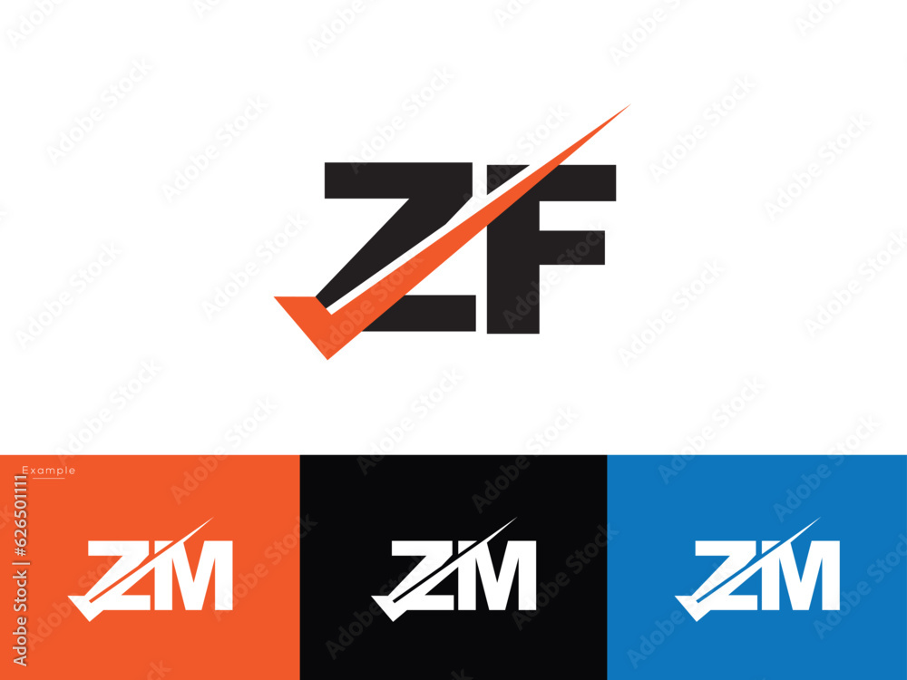 Initial ZF Business Logo, Checkmark Zf f z Logo Letter For Business ...