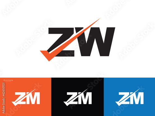 Initial ZW Business Logo, Checkmark Zw w z Logo Letter For Business