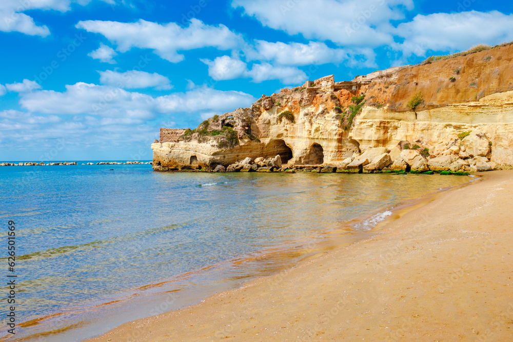 Grotte di Nerone beach and sea. Anzio, near Rome, Italy. Summer sunset