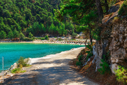 Road to Marble Saliara beach in summer, Thassos island, Greece, Europe