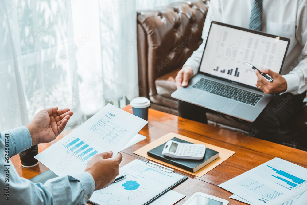 Business team meeting Strategy Planning with new startup project plan Finance and Economy Graph with laptop successful teamwork. Business team meeting Strategy Planning with new startup project plan Finance and Economy Graph with laptop successful teamwork.