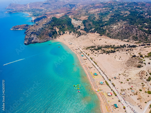 Obraz na płótnie Aerial drone sea view of Tsambika beach, Rhodes island, Greece, Europe w salonie
