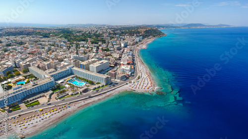 Aerial view of Elli beach on Rhodes island, Dodecanese, Greece, Europe photo